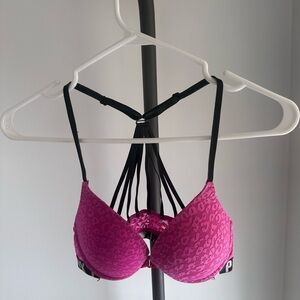 PINK Victoria's Secret Fuchsia and Black Strappy Bra